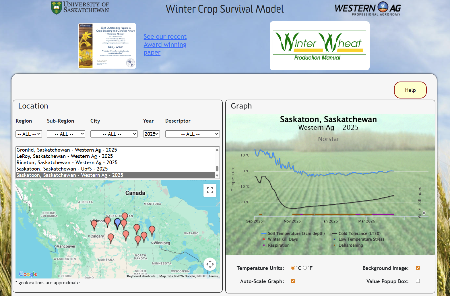 example of the hybrid rye winter crop survival model