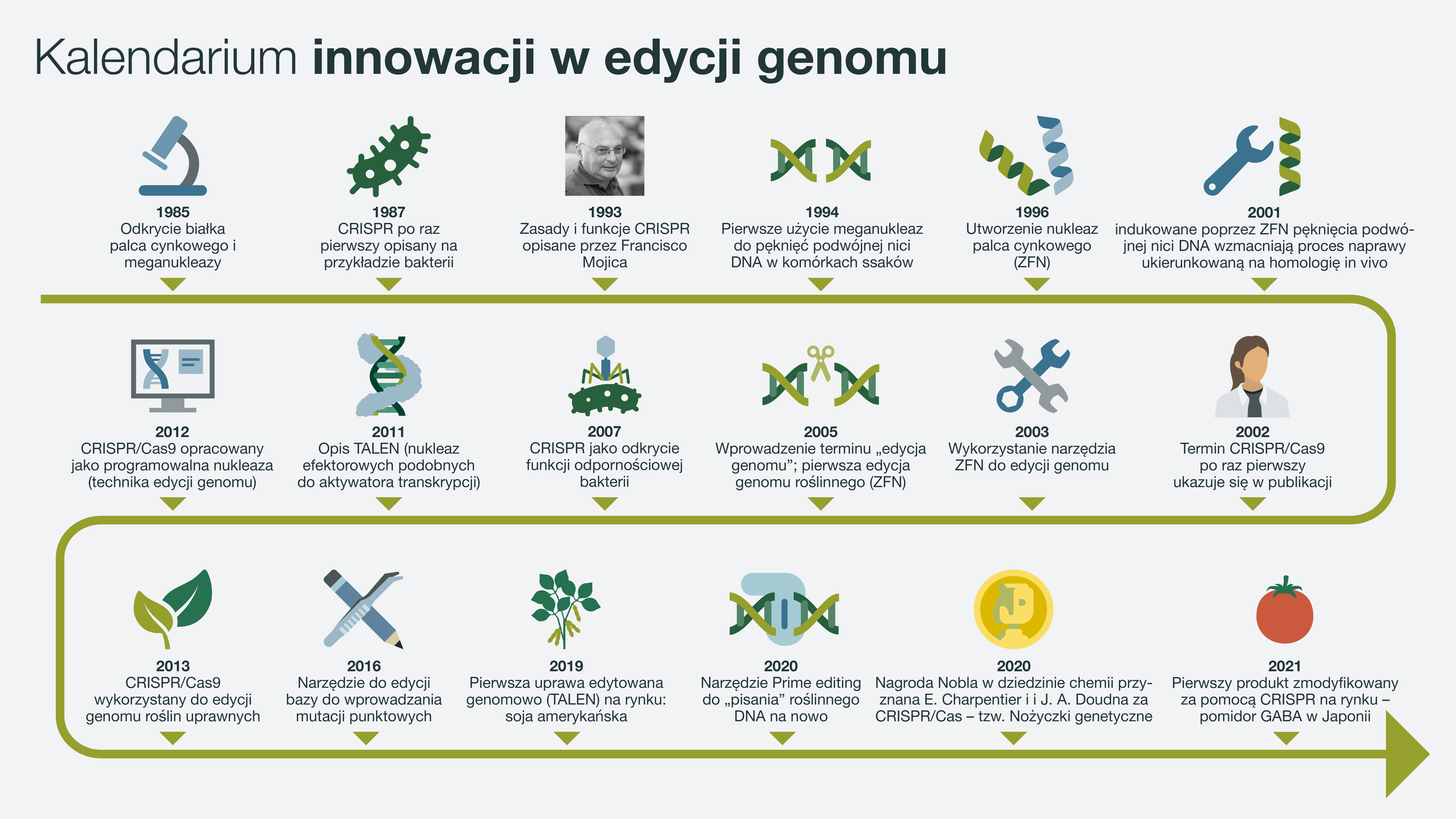 Timeline Infographic showing the most important innovations in genome editing